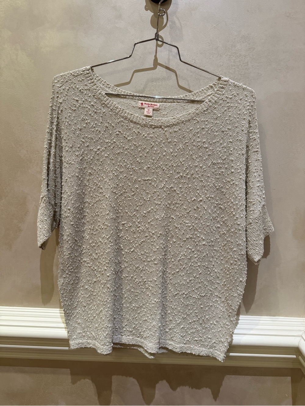 Cream Textured Short-Sleeve Sweater Top - Women